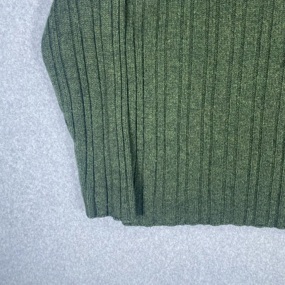 J. Crew V-Neck Sweater Mens Large Green Wool Ribbed Knit Long Sleeve Pullover